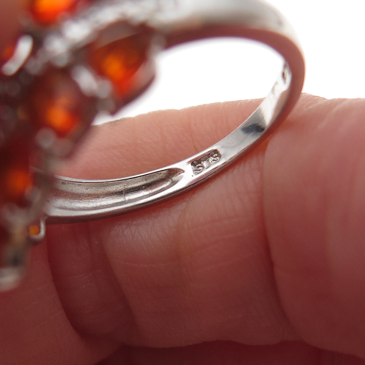 Chuck Clemency 925 Sterling Silver Real Diamond & Fire Opal Bypass Ring Size 8