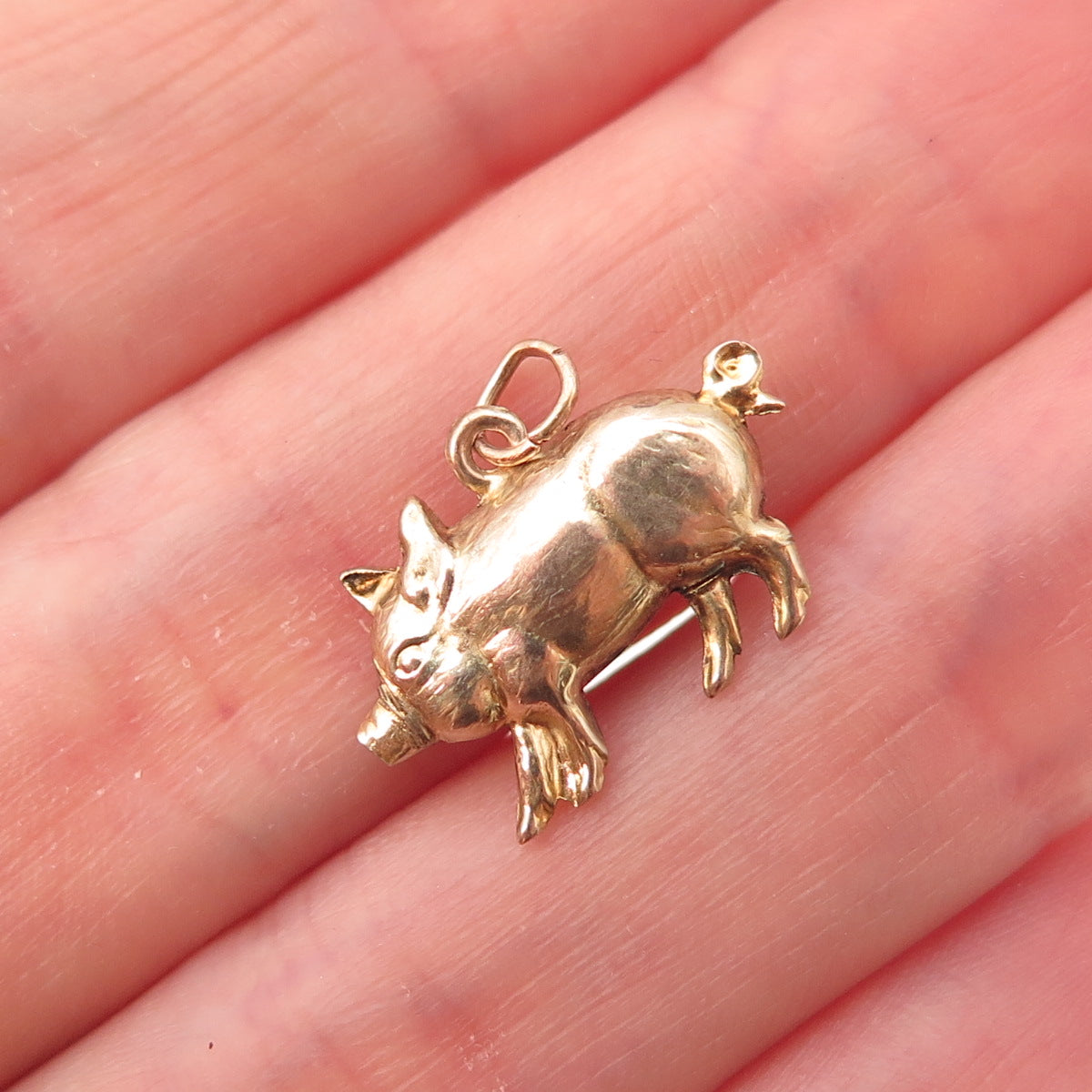 9K Gold Antique Victorian Luck Pig 3D Hollow Charm Pendant
