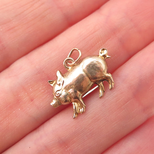 9K Gold Antique Victorian Luck Pig 3D Hollow Charm Pendant