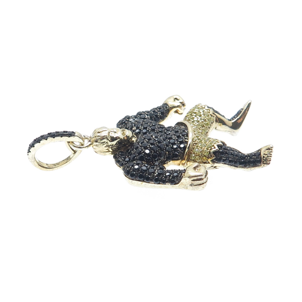 925 Sterling Silver Gold Plated Real Round-Cut Spinel & C Z Black Hulk Pendant