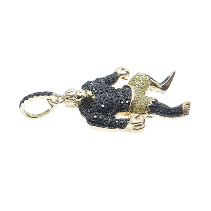 925 Sterling Silver Gold Plated Real Round-Cut Spinel & C Z Black Hulk Pendant