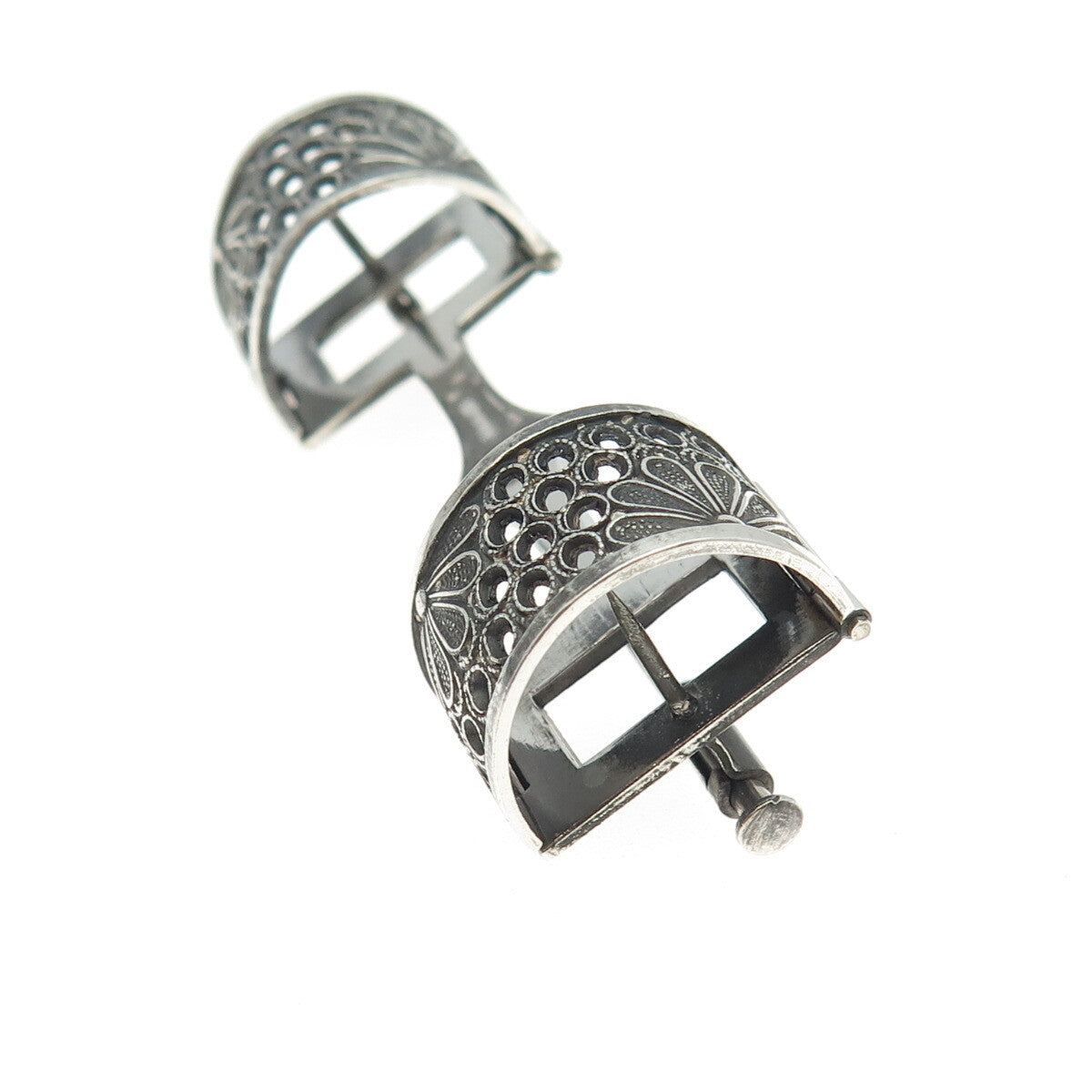 950 Silver Antique Art Deco Floral Filigree Bar Pin Brooch