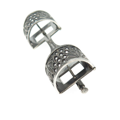 950 Silver Antique Art Deco Floral Filigree Bar Pin Brooch