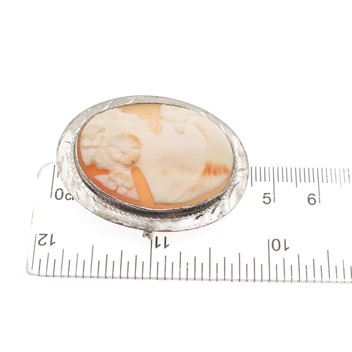 925 Sterling Silver Antique Art Deco Real MOP Carved Lady Cameo Pin Brooch