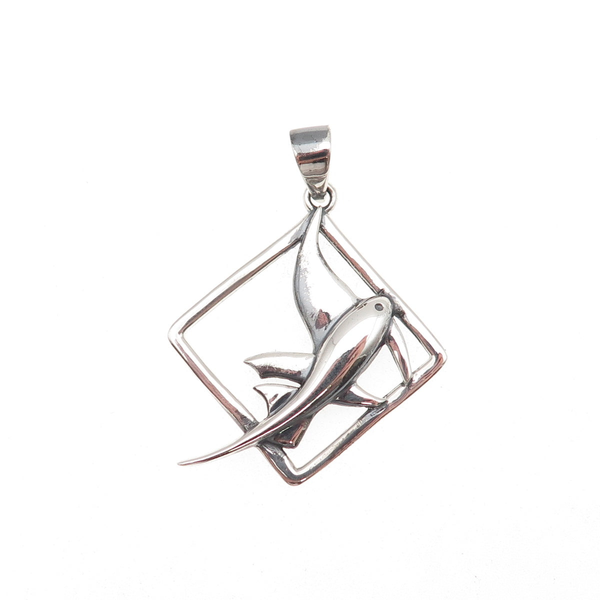 925 Sterling Silver Vintage Fish Oxidized Charm Pendant