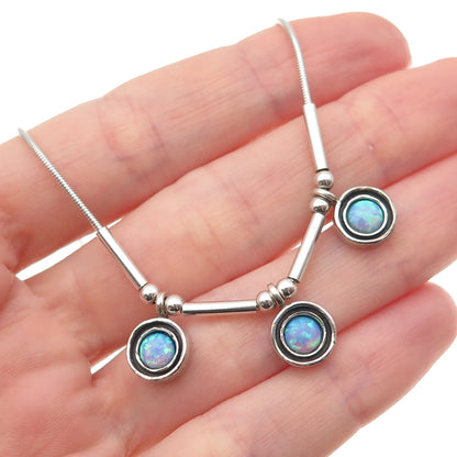 925 Sterling Silver Vintage Real Opal Modernist Snake Chain Necklace 18"