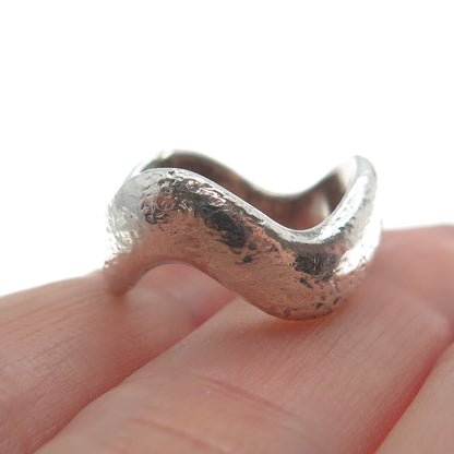 925 Sterling Silver Vintage Modernist Wavy Band Ring Size 6