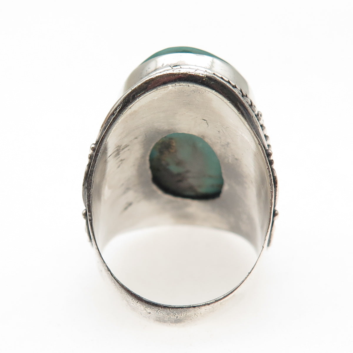 925 Sterling Silver Vintage Real Kingman Turquoise Oxidized Ring Size 6.5
