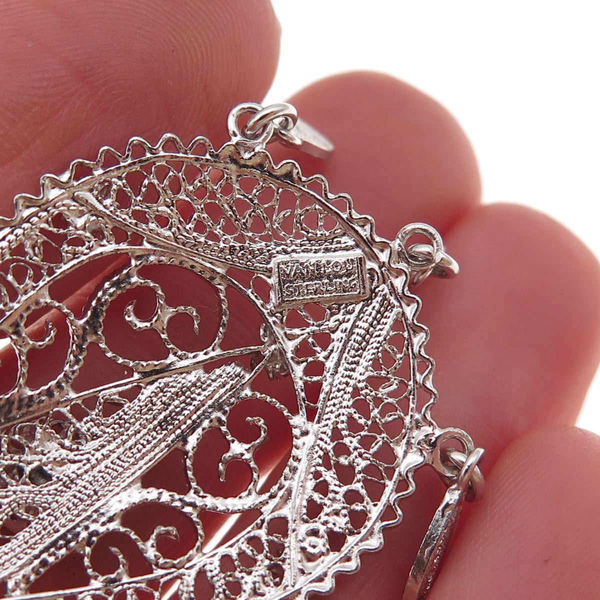 Van Lou Sterling Silver Antique Art Deco Cannetille Filigree Teardrop Pendant