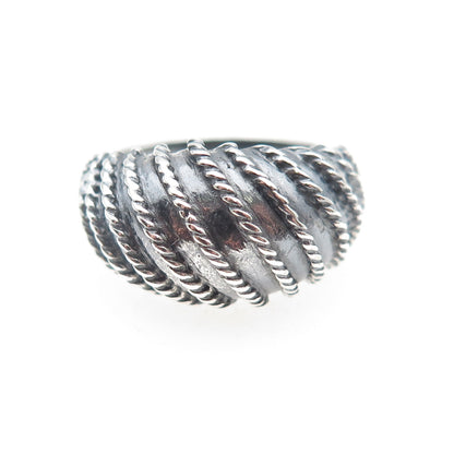 925 Sterling Silver Vintage Modernist Ribbed Dome Oxidized Ring Size 7.25