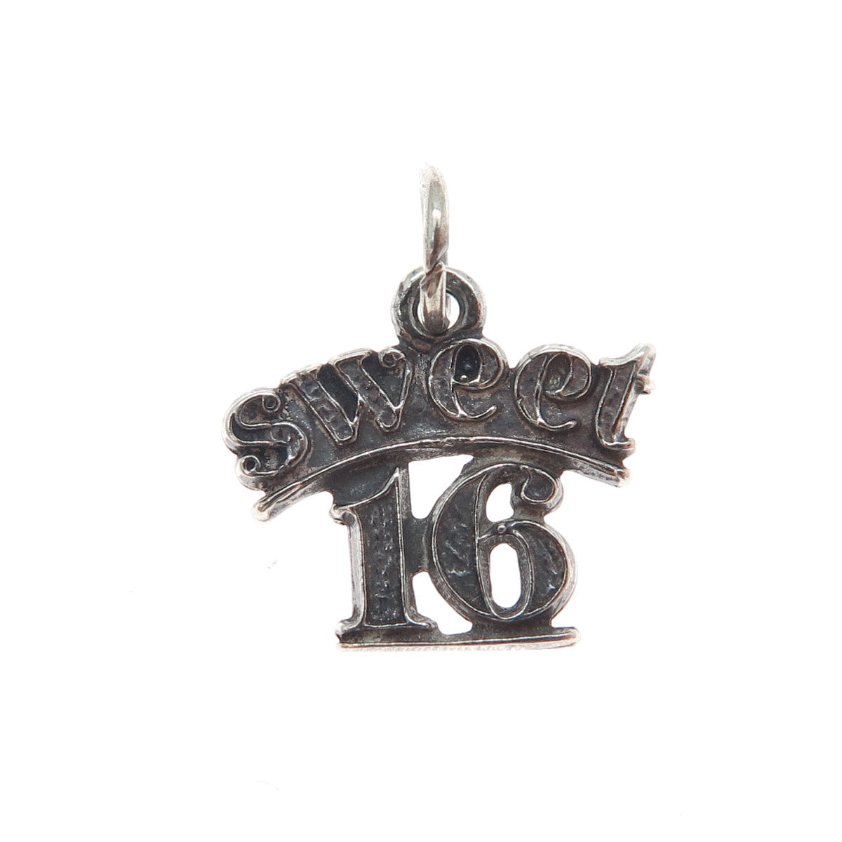 SUNWEST 925 Sterling Silver Vintage Sweet 16 Oxidized Minimalist Charm Pendant