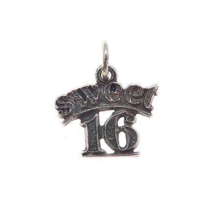 SUNWEST 925 Sterling Silver Vintage Sweet 16 Oxidized Minimalist Charm Pendant