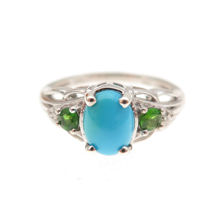 Chuck Clemency 925 Sterling Silver Real Turquoise Topaz & Peridot Ring Size 7