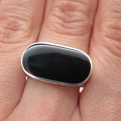 CERRO BLANCO Sterling Vintage Mexico Real Black Onyx Modernist Ring Size 11.25