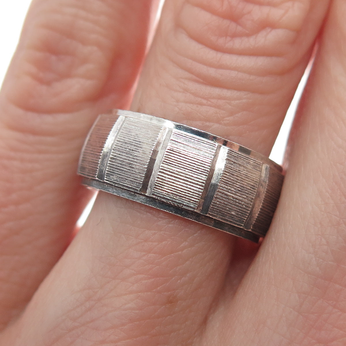 LOTUS 999 Fine Silver Vintage Panel Oxidized Band Ring Size 7