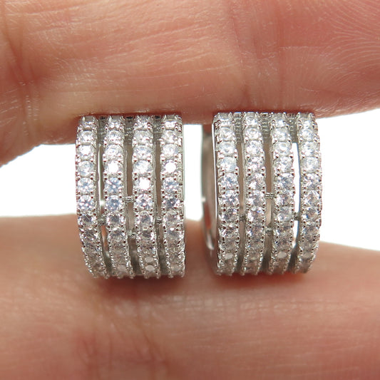 925 Sterling Silver Round-Cut C Z Multi-Row Hoop Earrings