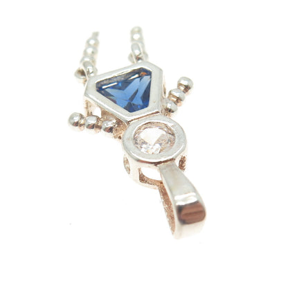 925 Sterling Silver White & Blue C Z Articulated Girl Pendant