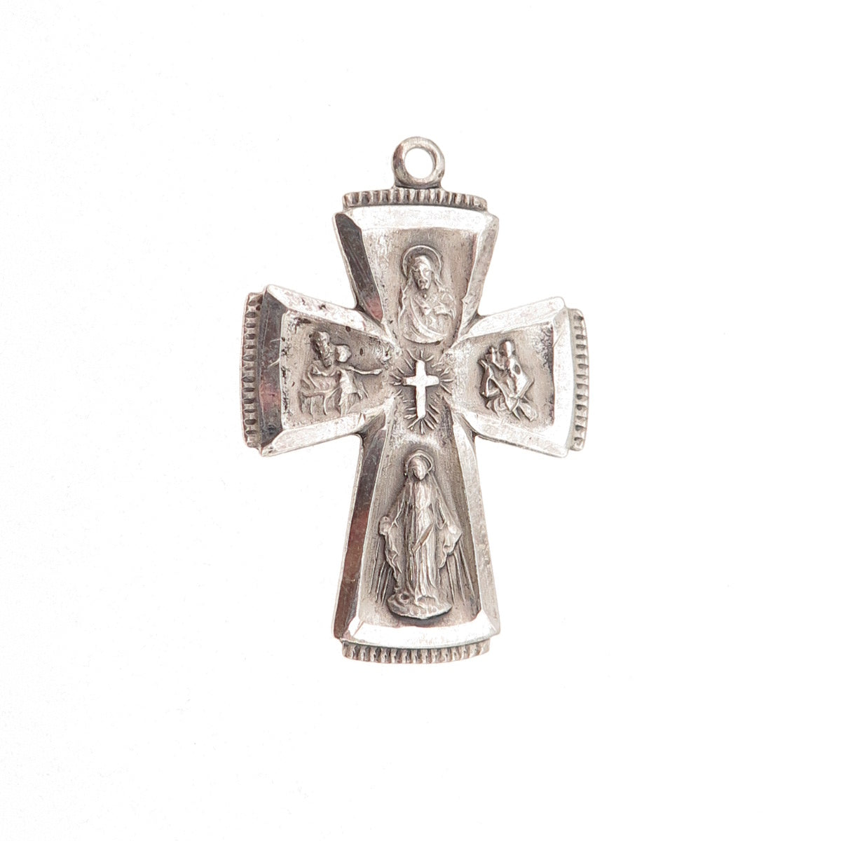 Chapel 925 Sterling Silver Antique Art Deco 4-Way Cross Catholic Charm Pendant