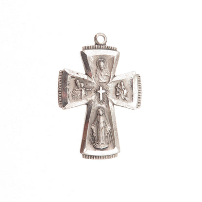 Chapel 925 Sterling Silver Antique Art Deco 4-Way Cross Catholic Charm Pendant
