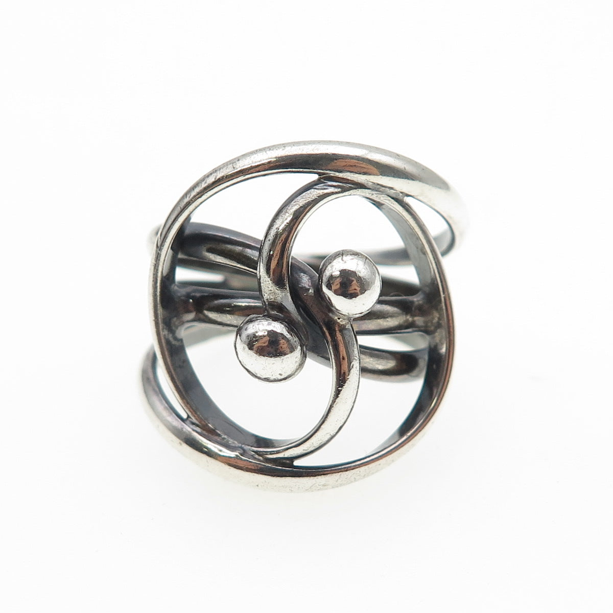 925 Sterling Silver Vintage MSW Modernist Yin Yang Oxidized Ring Size 7