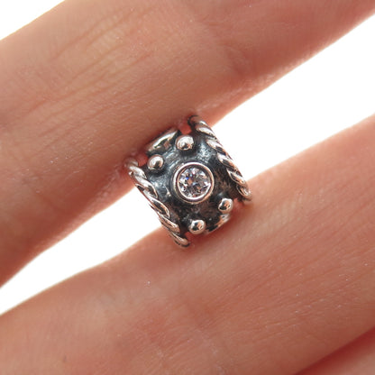 PANDORA 925 Sterling Silver Round-Cut C Z Oxy Crown Slide Bead Charm