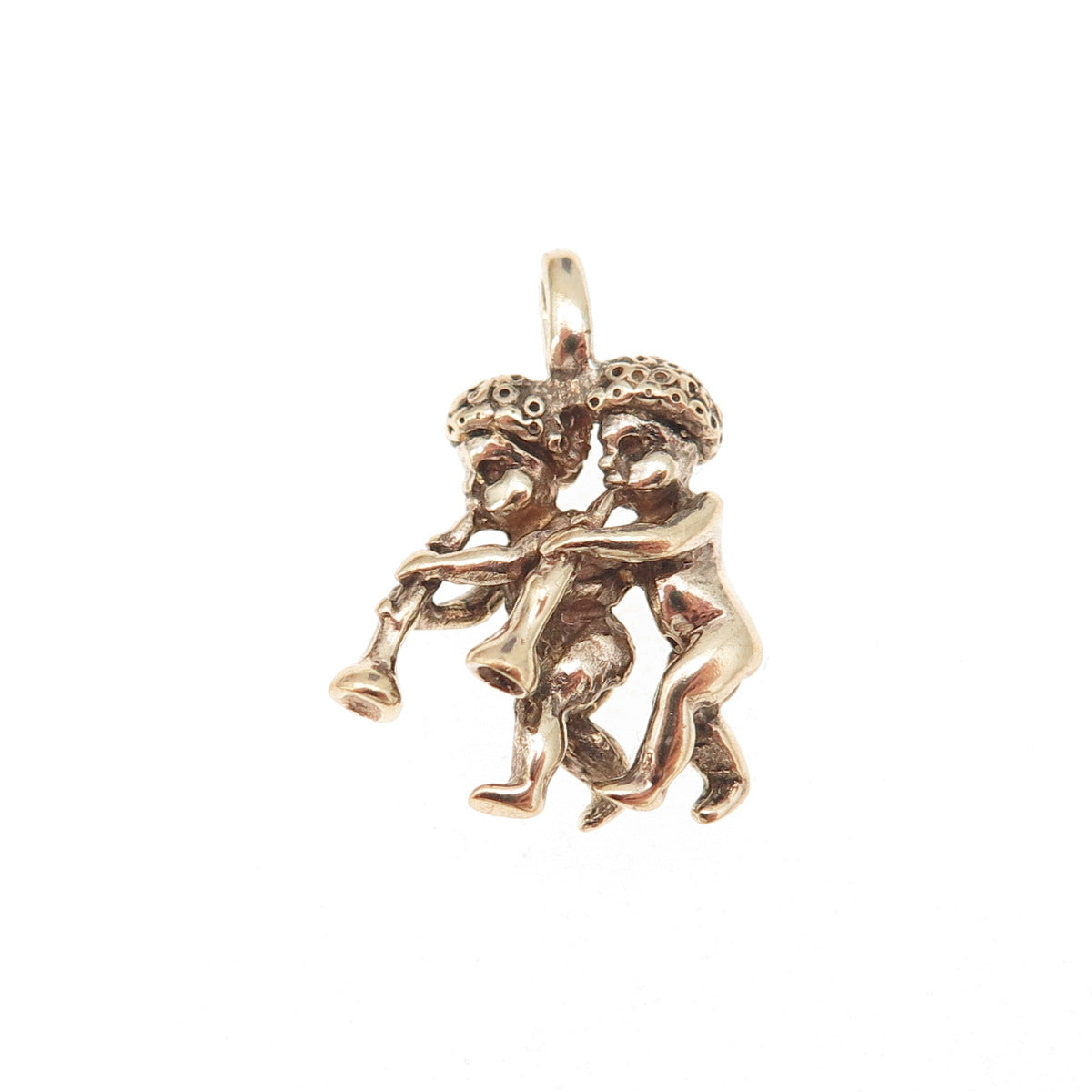 925 Sterling Silver Gold Plated Antique Art Deco Gemini 3D Charm Pendant