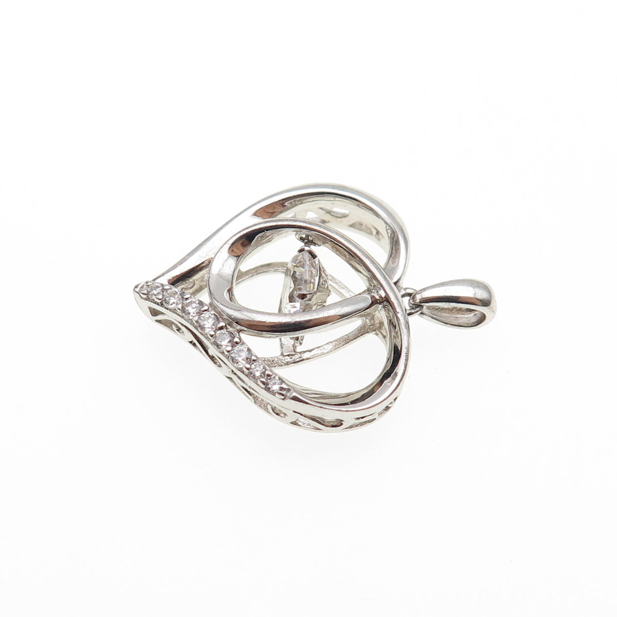 SAI 925 Sterling Silver Round-Cut C Z Heart Mini Charm Pendant