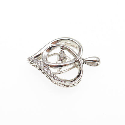 SAI 925 Sterling Silver Round-Cut C Z Heart Mini Charm Pendant