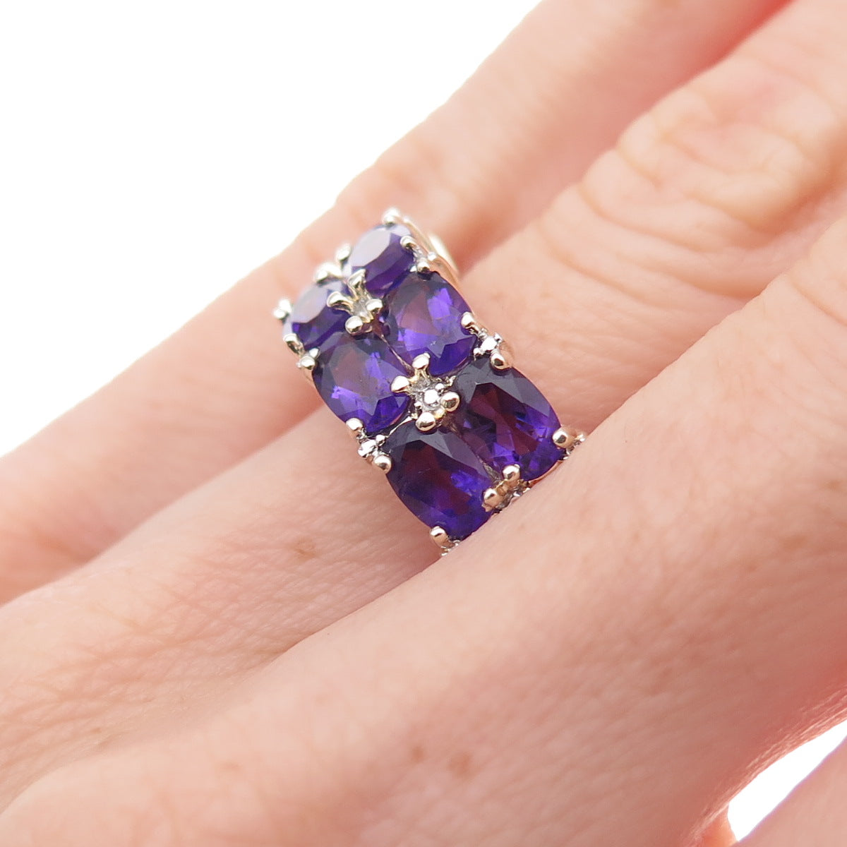 Ross Simons 925 Sterling Silver Gold Plated Real Diamond & Amethyst Ring Size 6