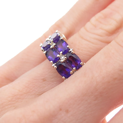 Ross Simons 925 Sterling Silver Gold Plated Real Diamond & Amethyst Ring Size 6
