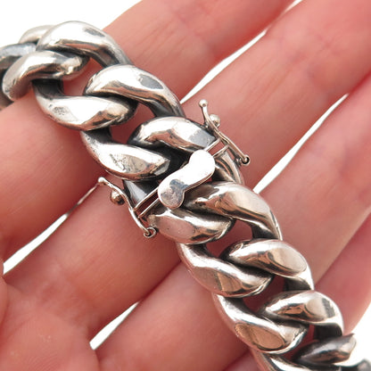925 Sterling Silver Vintage Heavy 60.9g Cuban Link Hollow Oxidized Bracelet 8.5"