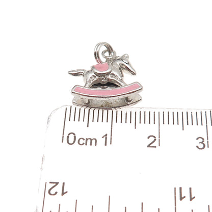Ross Simons 925 Sterling Silver Pink Enamel Rocking Horse 3D Charm Pendant