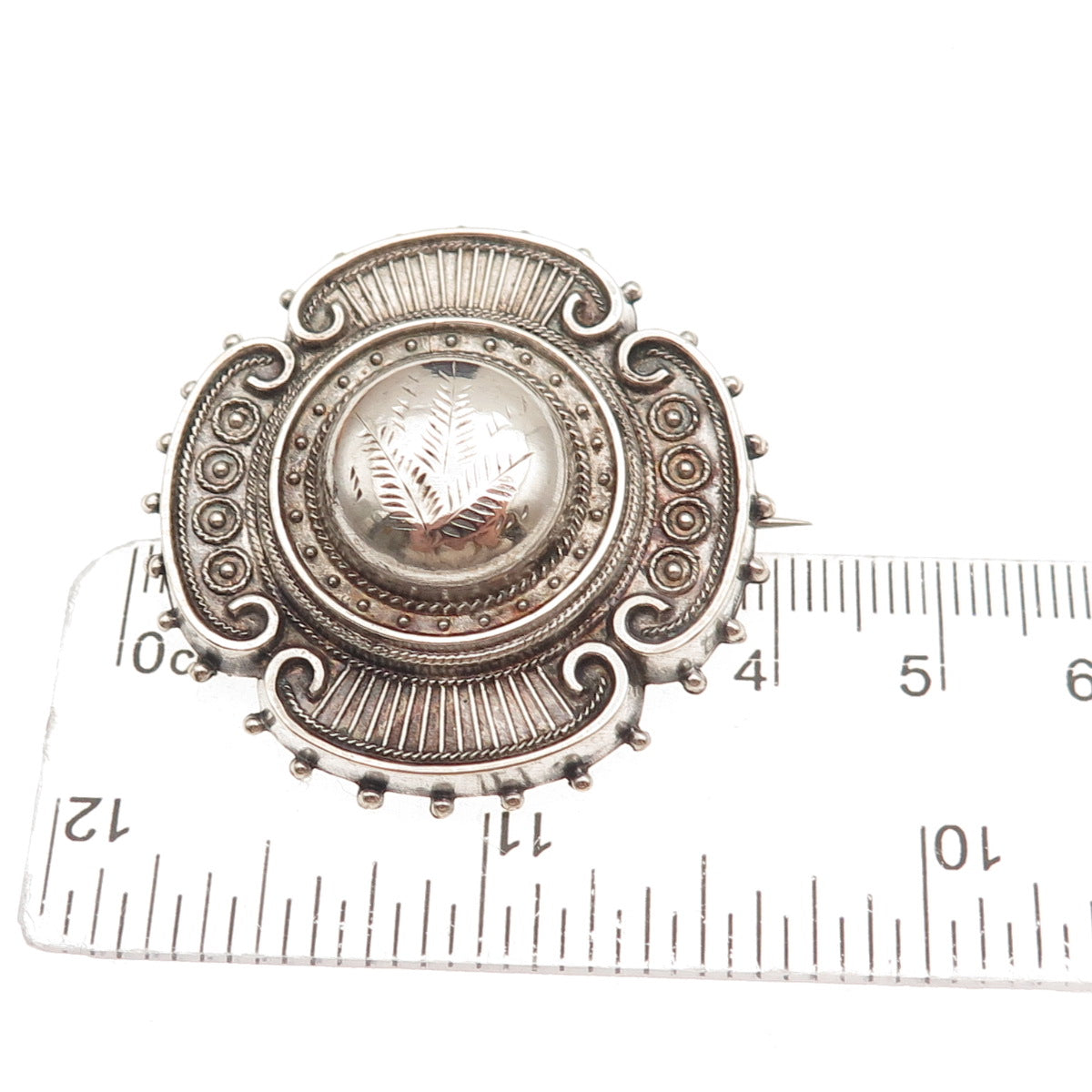 925 Sterling Silver Antique Victorian Floral Oxidized Pin Brooch