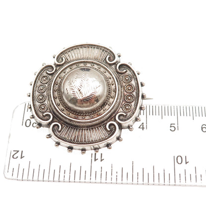 925 Sterling Silver Antique Victorian Floral Oxidized Pin Brooch