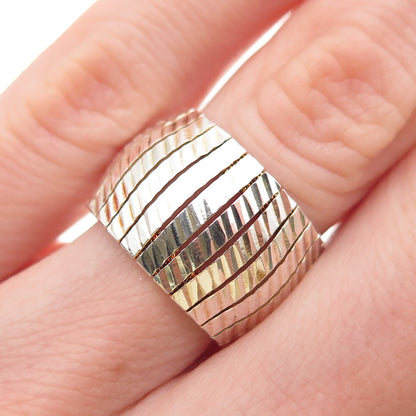 Lirm 925 Sterling Silver Vintage Italy Modernist Ribbed Ring Size 5.25