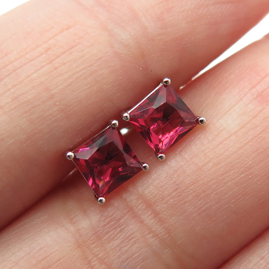 925 Sterling Silver Princess-Cut Shaped Fancy Pink C Z Stud Earrings