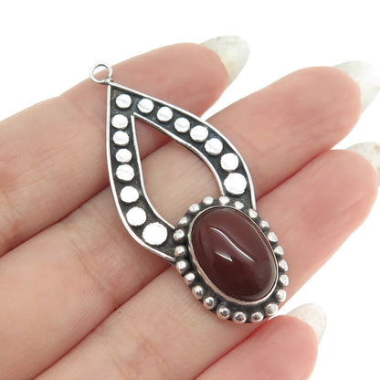 925 Sterling Silver Vintage Real Carnelian Gemstone Polka Dot Ethnic Pendant