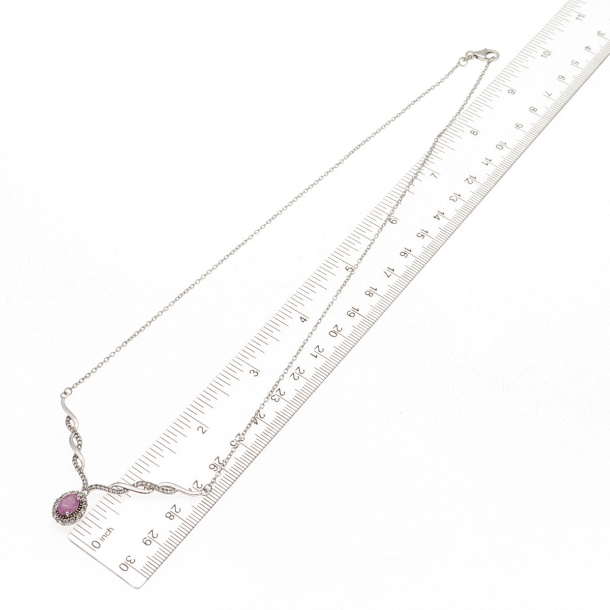 D'Joy 925 Sterling Silver Real Pink Sapphire & White Topaz Chain Necklace 20"