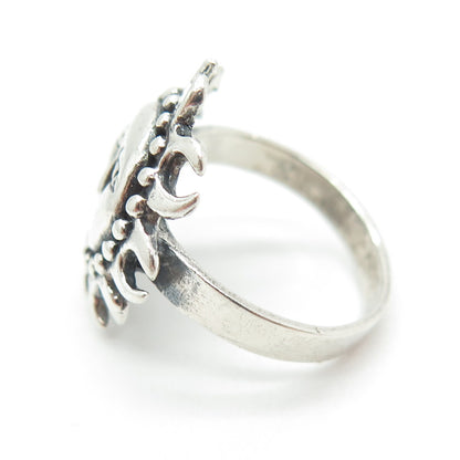 925 Sterling Silver Vintage Sun Face Oxidized Ring Size 7