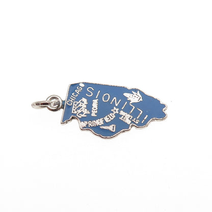 French & Franklin Sterling Silver Vintage Enamel Illinois State Map Mini Pendant