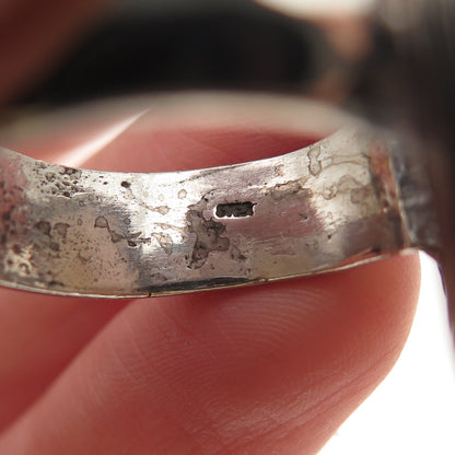 925 Sterling Silver Antique Art Deco Real Agate Oxidized Ring Size 8.75