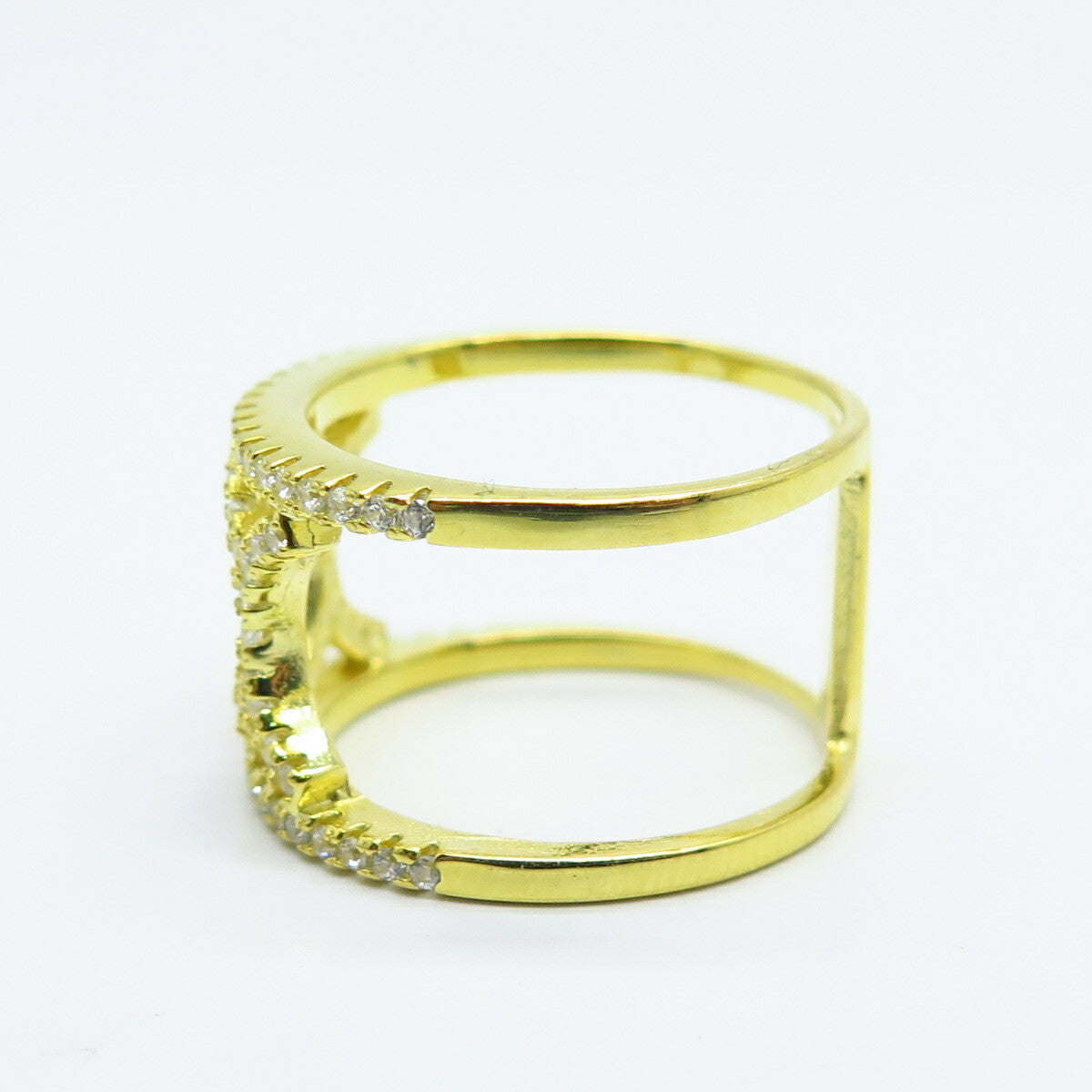 925 Sterling Silver Gold Plated C Z Wide Band Ring Size 6.25