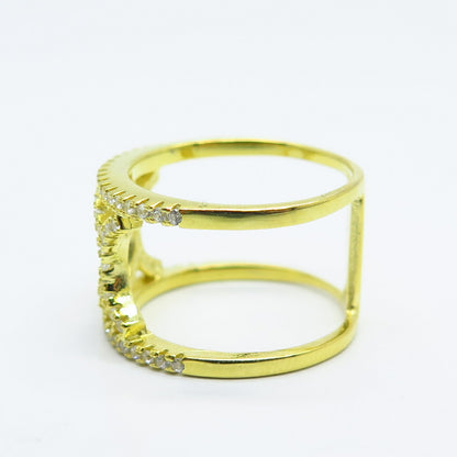 925 Sterling Silver Gold Plated C Z Wide Band Ring Size 6.25