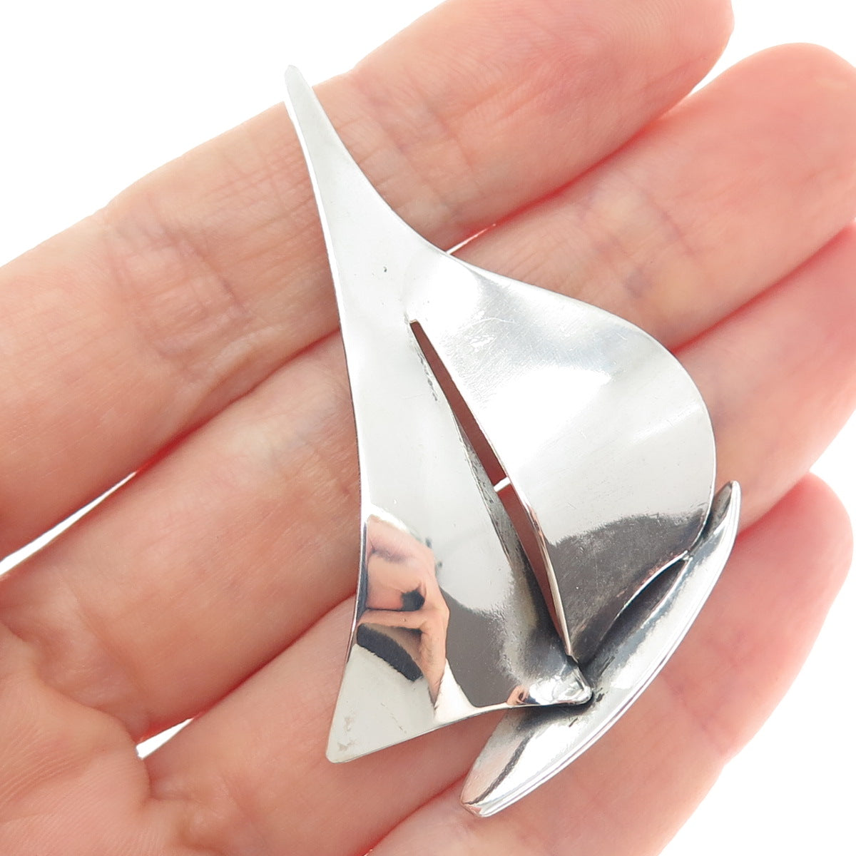 BEAU 925 Sterling Silver Vintage Modernist Sailboat Pin Brooch