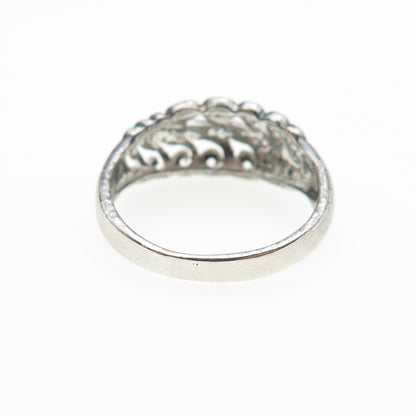 925 Sterling Silver Vintage Modernist Swirl Oxidized Ring Size 7.5