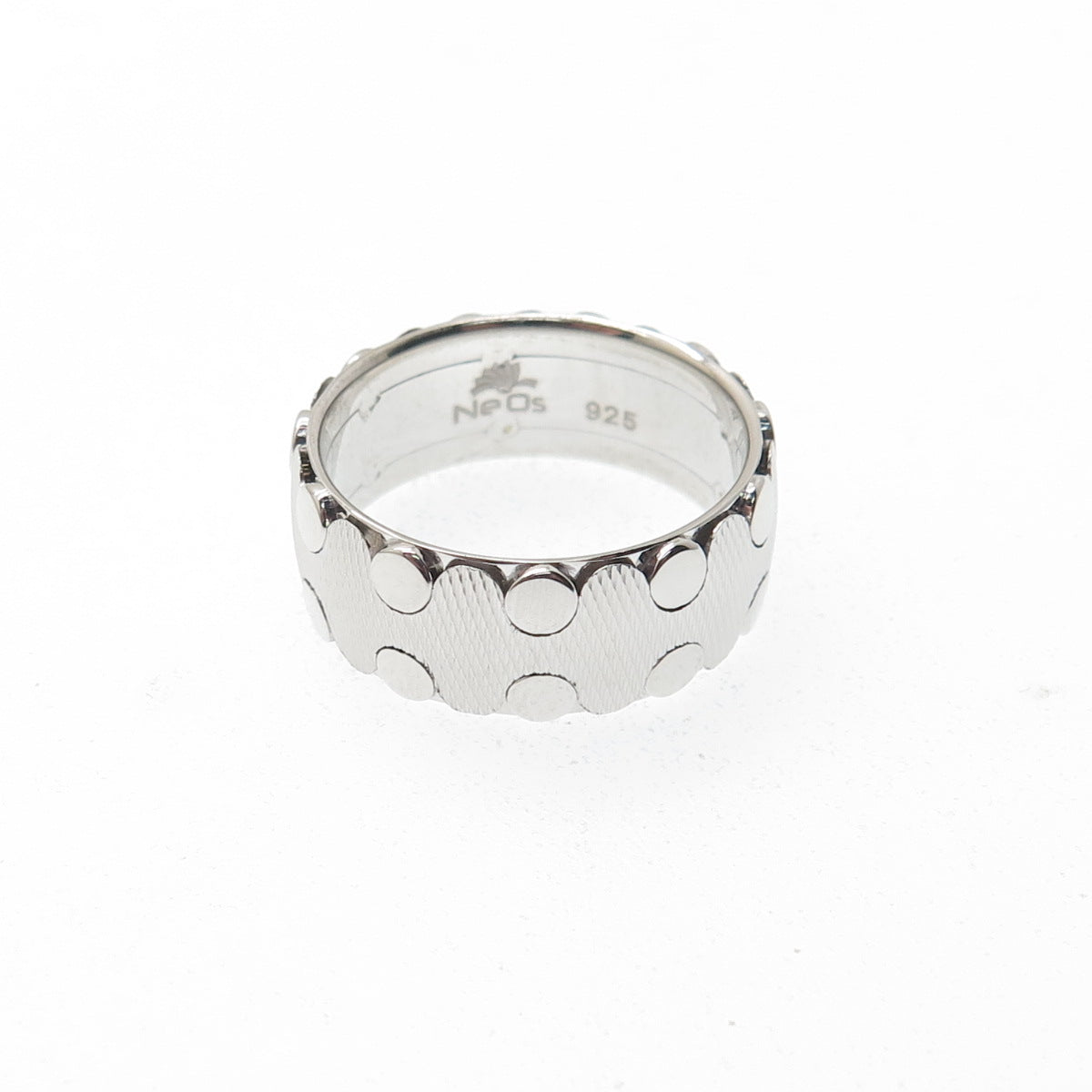 NEOS 925 Sterling Silver Textured Dotted Band Ring Size 8.75