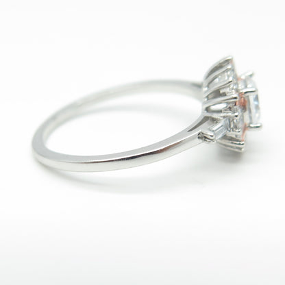 925 Sterling Silver 2-Tone Tapered Baguette Round-Cut C Z Engagement Ring Size 8