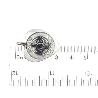 925 Sterling Silver Vintage Rhinestone Sweet Sixteen Heart Charm Pendant