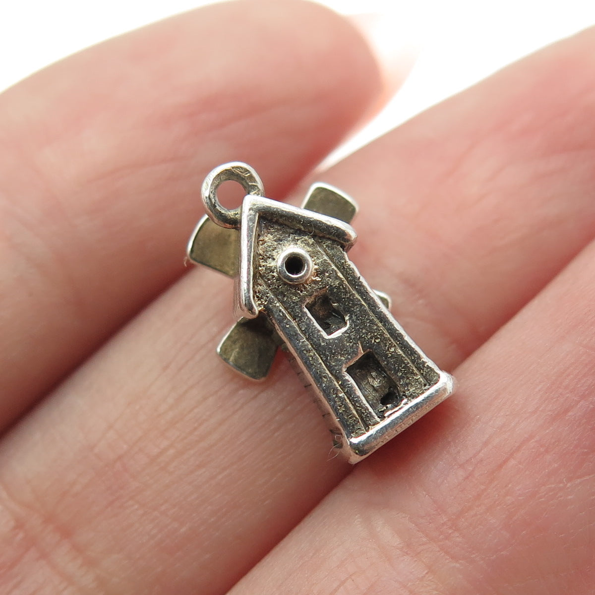 833 Silver Antique Art Deco Netherlands Windmill Minimalist 3D Charm Pendant