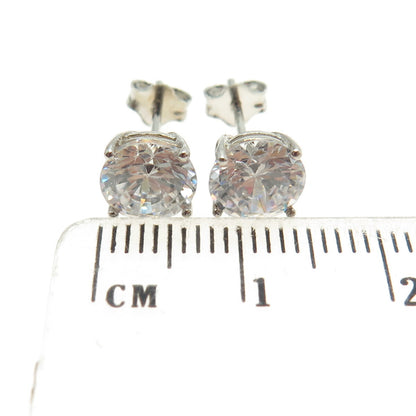 925 Sterling Silver Round-Cut C Z Stud Earrings